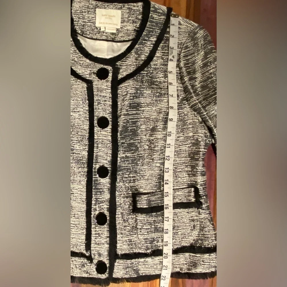 Kate Spade New York Carine Fringe-Trim Tweed Jacket, Size 10